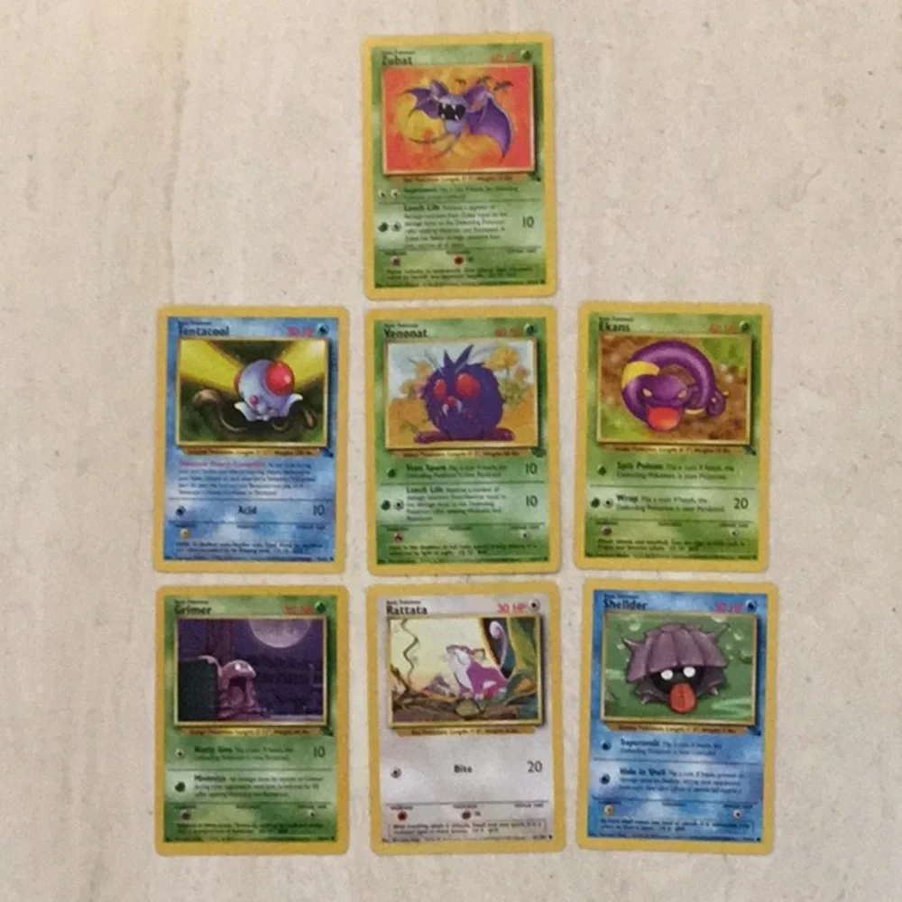 1999 Pokemon Cards Venonat Grimer Zubat Rattata Tentacool Ekans Lot Of 7 TCG